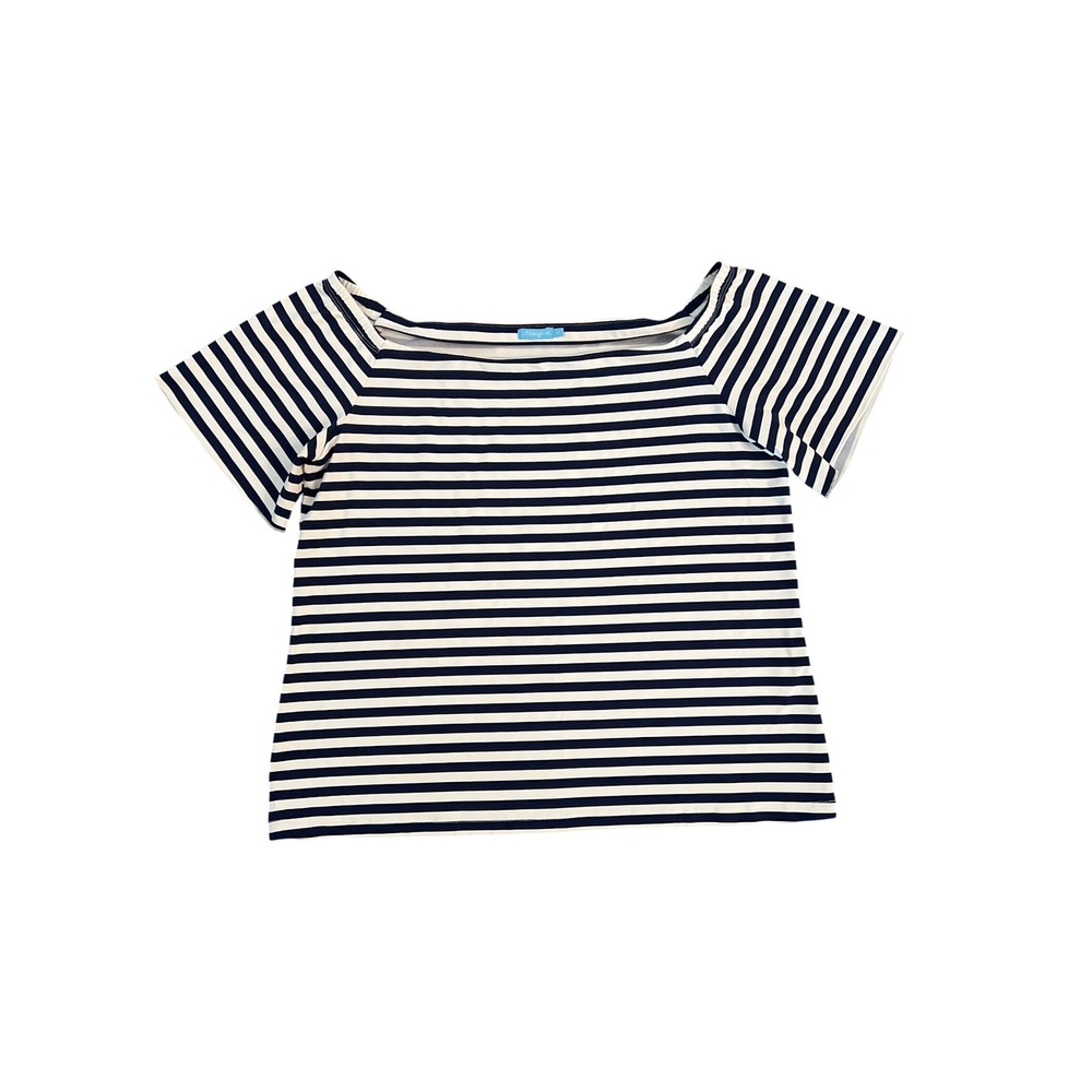 J.McLaughlin Navy White Striped Boat Neck Short Sleeve Top Size M Catalina cloth